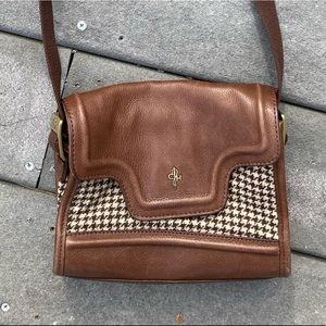 Cole Haan Brown Leather/Fabric Houndstooth Small Crossbody Purse